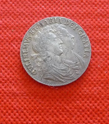 Lot 91 - William and Mary Halfcrown 1689, PRIMO 2nd rev., pearls, caul frosted, light flecking both...