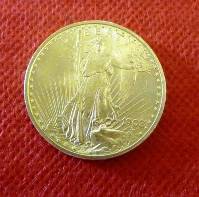 Lot 101 - USA Gold 20 Dollars, 1908 "Saint-Gaudens", no motto below eagle, minor marks/scuffs, good edge, VF