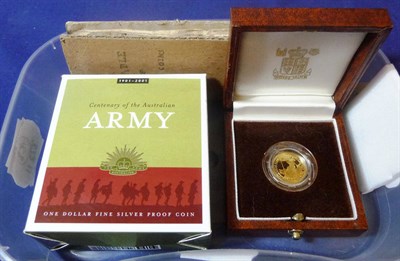 Lot 112 - Gold Proof 1/10 oz Britannia, with certificate in CofI, FDC; together with a Table of Gold Coin...