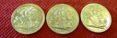 Lot 133 - 3 x Sovereigns, all 1974, EF or +