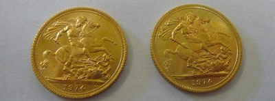 Lot 134 - 2 x Sovereigns, both 1974, EF or +