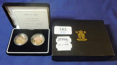 Lot 183 - Royal Mint Gold Proof Sovereign Set, containing 2 x sovereigns - 2004 (Pistrucci rev.) and 2005...