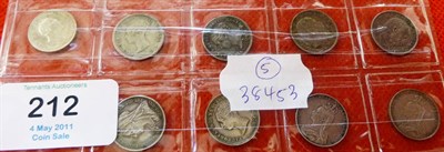 Lot 212 - 8 x Maundy 4d, 1845/63/87YH/88/89/98/1903 (edge nicks) and 1904, generally VF or +; and Silver...