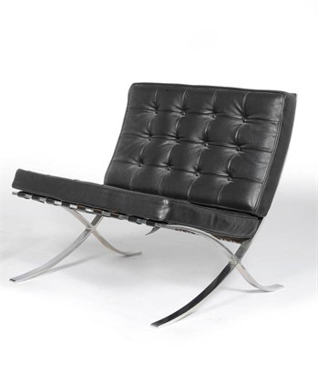 Lot 1756 - A Knoll Barcelona Chair, , designed by Ludwig Mies van der Rohe, bent stainless steel and...