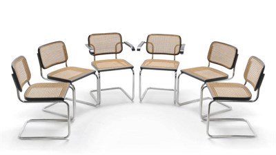 Lot 1762 - A Set of Six (4+2 elbow) Gavina Model No. B32 and B64 Chairs, designed by Marcel Breuer,...