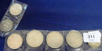 Lot 311 - 7 x Foreign Silver Coins, comprising: France 3 x 5 francs - 1851A, 1873A and 1875A edge nicks...