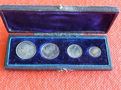 Lot 316 - Maundy Set 1884, 4d, 3d, 2d and 1d in original dated case all with attractive blue/gold tone,...