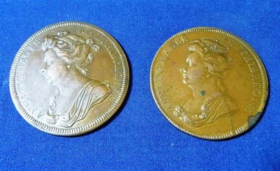 Lot 327 - Queen Anne: 2 x commemorative bronze medals by J Croker: Accession 1702 35mm, rev. "QVIS SEPARABIT"