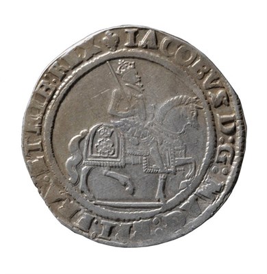 Lot 6 - James I Halfcrown, 3rd coinage, MM lis, bird-headed harp, full flan, very good horseman and shield