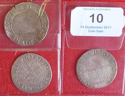 Lot 10 - Elizabeth I 3 x Shillings, MM escallop, bell and martlet, all with scratches, full, round...