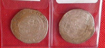 Lot 13 - Charles I 2 x Halfcrowns: MM harp some surface crackling lustrous AVF; and MM crown, horseman...