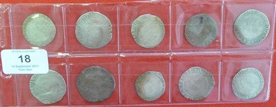 Lot 18 - Elizabeth I 10 x Shillings, 9 x different mint marks (2 x martlet), a couple clipped, busts...