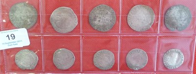 Lot 19 - James I 5 x Shillings, 4 x different mint marks (2 x lis) Fair to VG; and 5 x Sixpences, all...