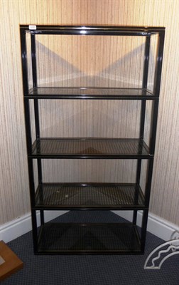 Lot 1770 - A Pierre Vandel Black Lacquered and Gilt Metal Five-Tier Stacking Shelf Unit, with black...