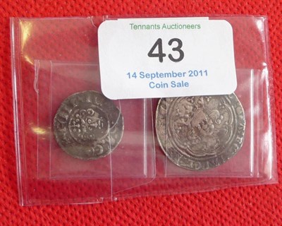 Lot 43 - Edward III: Groat, MM cross 2, patchy toning otherwise Fine; and John Silver Penny, Hve on...