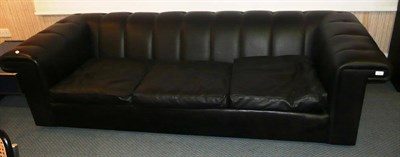 Lot 1771 - A Black Leather Three-Seater Sofa, probably Cassina, unmarked, 204cm