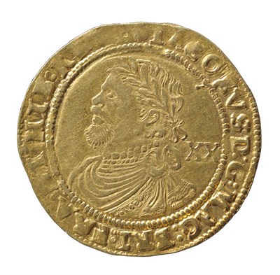 Lot 46 - James I Gold Laurel (20 Shillings), 3rd coinage, 3rd head, MM thistle, minor flat flat spots in...