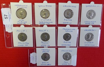 Lot 57 - Roman: 10 x Silver Antoniniani, all different emperors, Saloninus, Herennius Etruscus,...