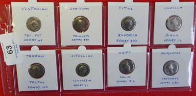 Lot 63 - Roman Imperial: 8 x Silver Denarii: Titus, Nero, Vitellius Trajan, Vespasian, Domitian, Lucilla and