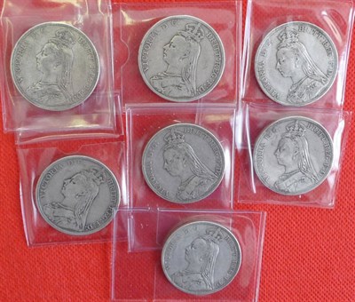 Lot 69 - Victoria 7 x Jubilee Head Crowns: 1889 (x2), 1890 (x3) and 1891 (x2), all with contact marks and/or