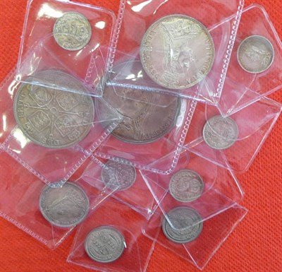 Lot 99 - Crown, Double Florin, Halfcrown, Shilling, 2 x Sixpences,(both withdrawn type); and 5 x Silver...