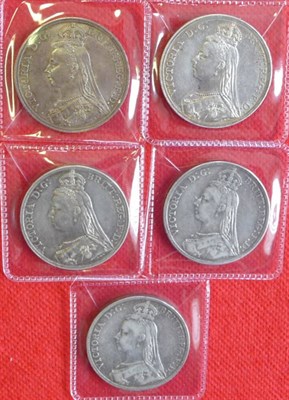 Lot 118 - Victoria: 5 x Jubilee Head Crowns: 1887 AEF, 1889 AVF, 1890 AVF, 1891 Fine and 1892 Fine