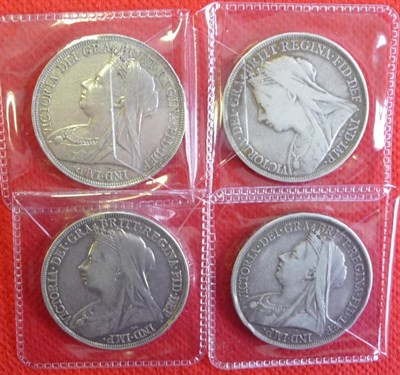 Lot 119 - Victoria: 4 x Old Head Crowns: 1893 LVI, 1895 LIX cleaned, 1896 LX and 1897 LXI, all with...