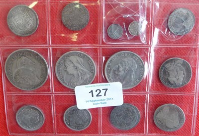 Lot 127 - 13 x English Silver Coins: 3 shilling bank token 1811 AVF, 2 x halfcrowns - 1897 and 1934 Fine...