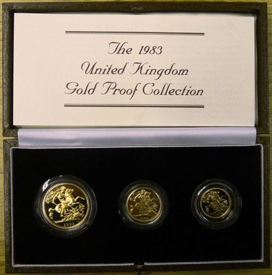 Lot 141 - Royal Mint Gold Proof Set 1983, comprising £2, sovereign and half sovereign, with...