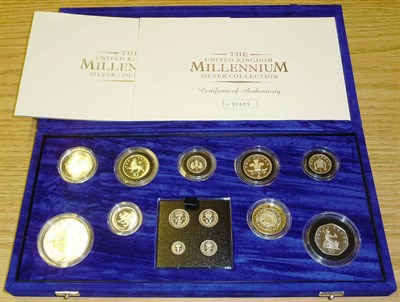 Lot 177 - Millennium Silver Proof Set 2000, 9 coins 1p to £5; together with Maundy Coins 1p to 4p (13...