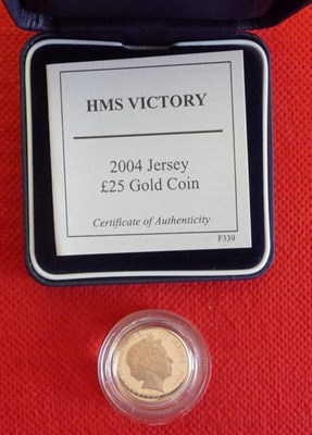 Lot 182 - Jersey Gold Proof £25 2004 "HMS Victory", 7.98g, with certificate, in CofI, FDC