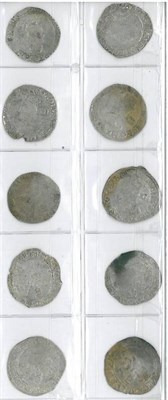 Lot 19 - Charles I: 10 x shillings, 2 each of MM tun, crown, bell, triangle and anchor, portrait detail...