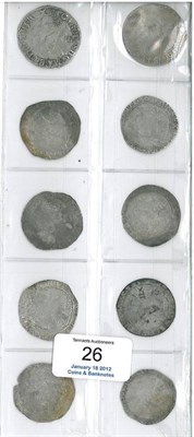 Lot 26 - James I: 5 x shillings, MM thistle (x3), lis and one uncertain; 4 clipped and 1 creased, busts weak