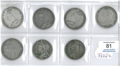 Lot 81 - Victoria: 5 x crowns - 1889 (x2), 1891, 1893 LVII and 1896 LIX all with contact marks AFine to...