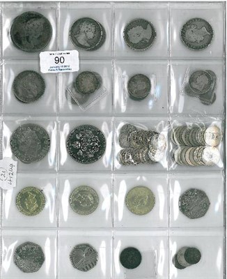 Lot 90 - Miscellaneous English Silver Coins, including: William 111 crown 16??, very worn Poor, 4 x...