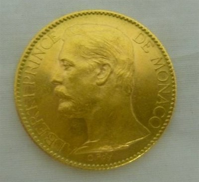 Lot 102 - Monaco Gold 100 Francs 1904A, 32.2g, .900 gold, trivial surface marks otherwise GVF/AEF