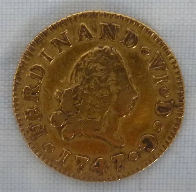 Lot 130 - Spain Gold Half Escudo, 1747AJ, Madrid Mint, obv. bust of Ferdinand Vl, rev. crowned arms, good...