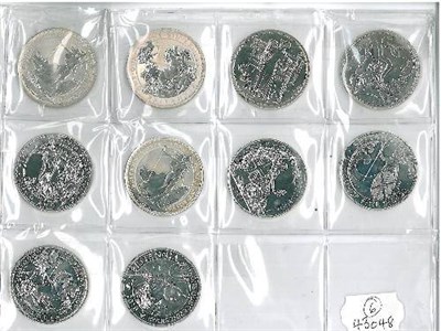 Lot 135 - 11 x 1oz Silver Britannia £2: 1998/99/2001/03/05/06/07 2008/09/10/11, all BU (2011 with...