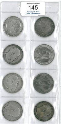 Lot 145 - 8 x Halfcrowns: 1846, 1887JH, 1893, 1902, 1907 digs on bust, 1908, 1909 and 1910, Fine to AEF