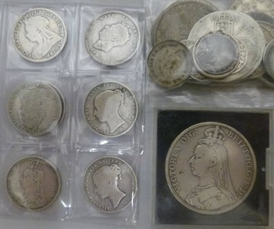 Lot 189 - An Accumulation of English Silver Coins, comprising: 2 x crowns 1887 contact marks GFine or+ & 1891