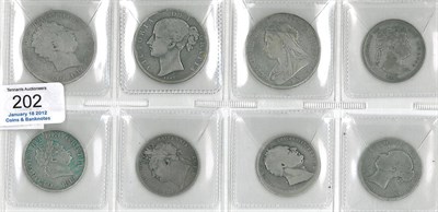 Lot 202 - 3 x Crowns - 1819 LIX, 1847 Xl, 1899 LXII; and 5 x Halfcrowns - 1817 'bull head' 1819, 1821,...