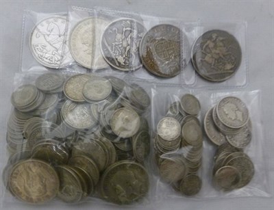 Lot 205 - An Accumulation of English Silver Coins, comprising: 5 x crowns - 1890, 1892, 1935(x2) and...