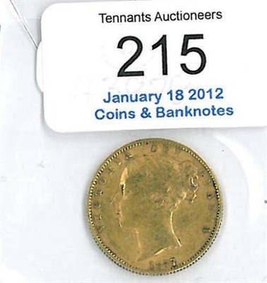 Lot 215 - Sovereign 1877s, shieldback, minor contact marks, trivial edge bump at 6 o'clock otherwise AVF/VF