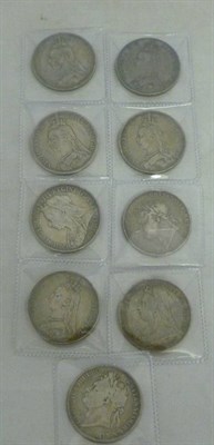 Lot 241 - 9 x Crowns: 1821 SECUNDO (x2), 1887, 1889 (x2), 1891, 1892, 1897 LXI and 1899 LXIII, all with...