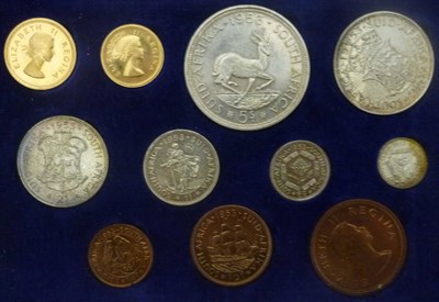 Lot 256 - South Africa Proof Set 1953,11 coins: gold £1 and half pound (7.98g and 3.99g of 22ct gold),...