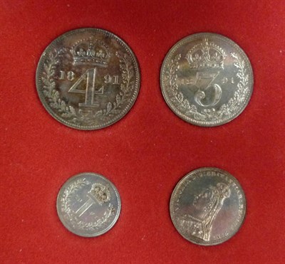 Lot 263 - Maundy Set 1891, 4d, 3d 2d and 1d, in modern case, UNC