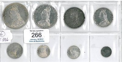 Lot 266 - Victoria: full set of 1887JH silver coins comprising: crown lustrous AEF/EF; double florin,...