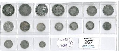 Lot 267 - 17 x English Silver Coins: 4 x shillings - 1826, 18?? (George IV bare head), 1874 die 11...