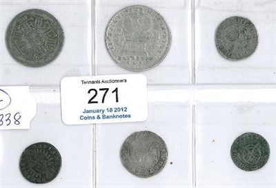 Lot 271 - German States etc 6 x 16th to 18th cent. Silver and Other Coins comprising: Brandenburg 1/12 thaler