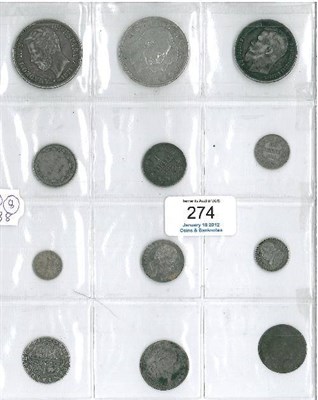 Lot 274 - 18 x Mixed European Silver Coins, 18th to early 20th century (total gross weight 155g)...